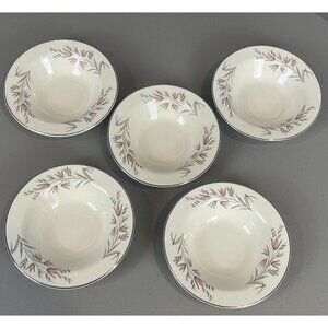 Edwin Knowles Park Lane 5 Rim Bowls Pink Flowers 6 3/8" Cereal Vtg Mid Century